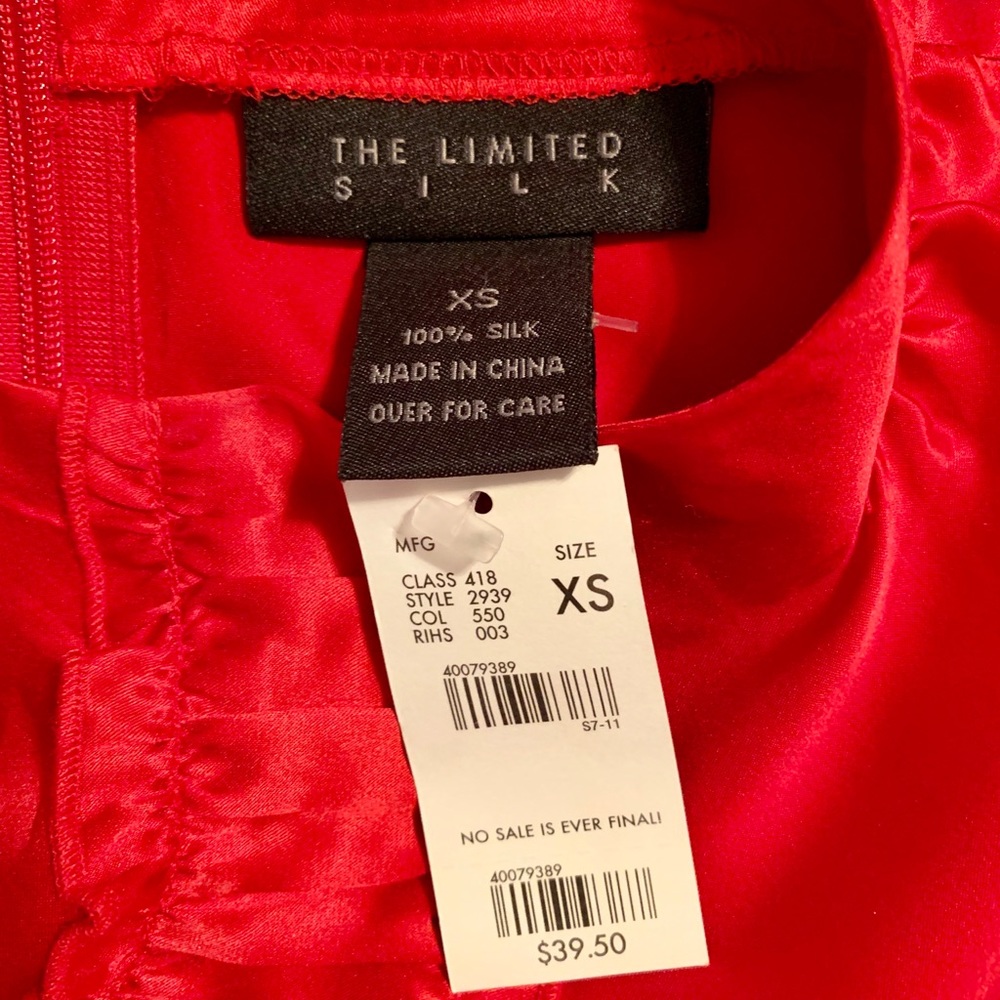 Limited red silk XS top NWT